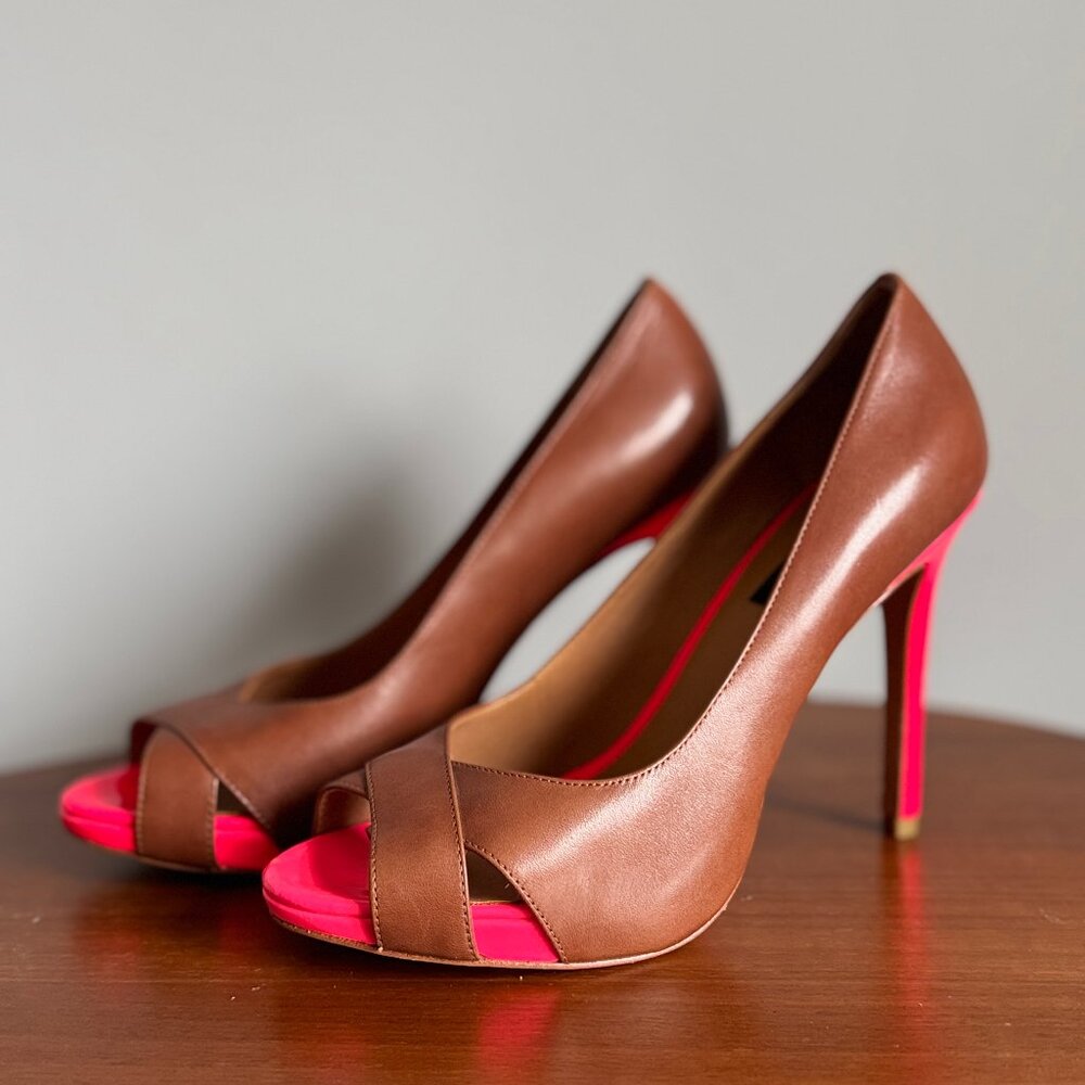 Ann Taylor Cherie Peep Toe Platform Heels Pumps Size 8